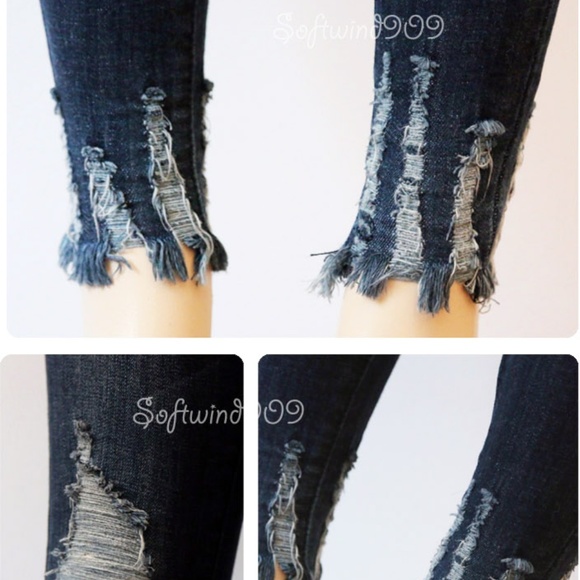 Last☝️Distressed Dark Blue High Waist Skinny Jeans - Picture 4 of 8